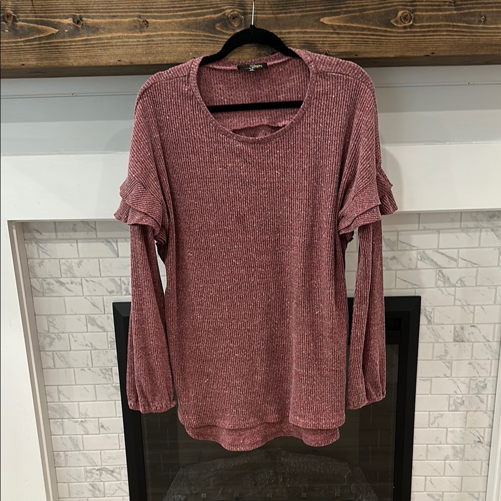Suzanne Betro red Pink Long Sleeve ruffle shoulder sweater 4 for $20